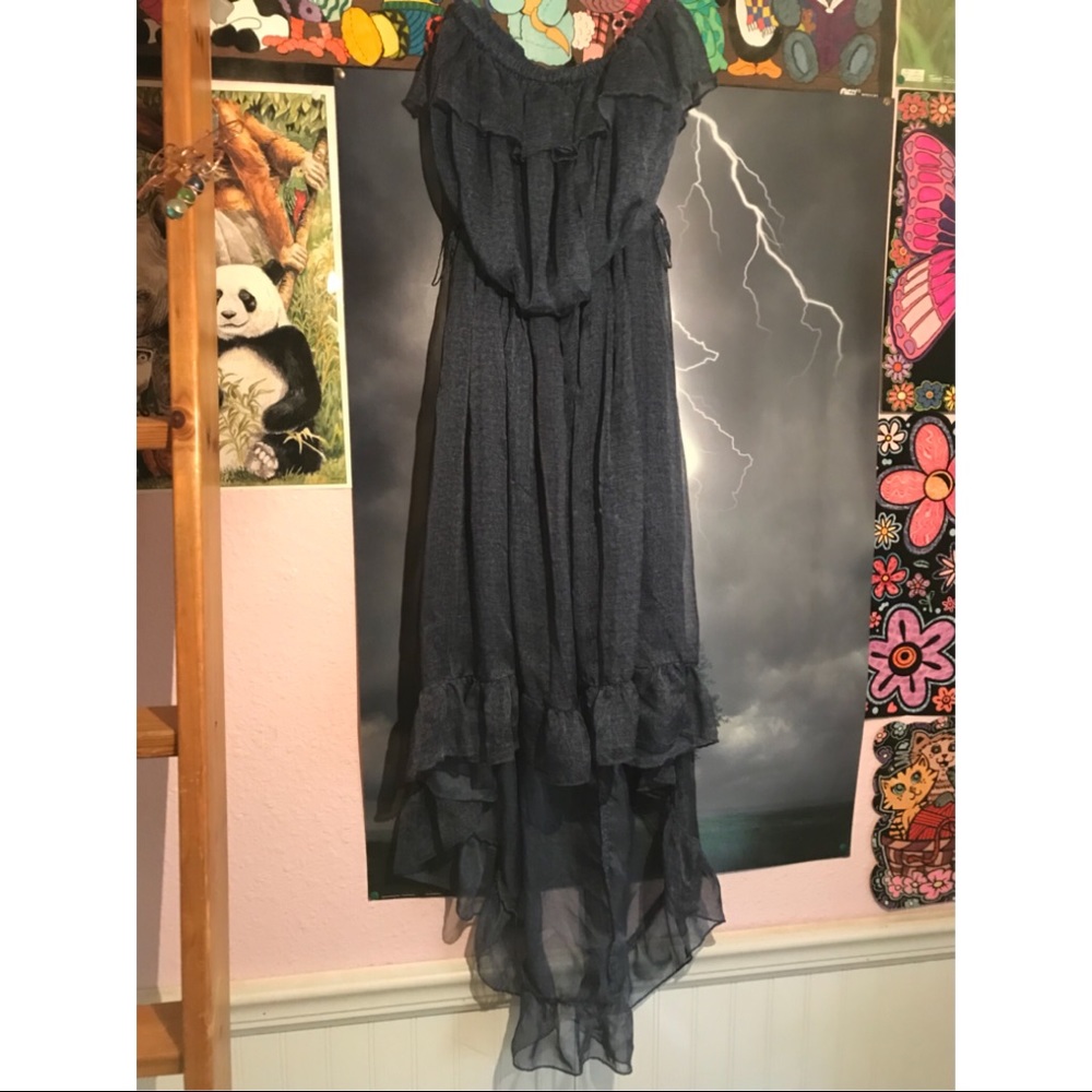 Flowy jean-patterned asymmetrical dress